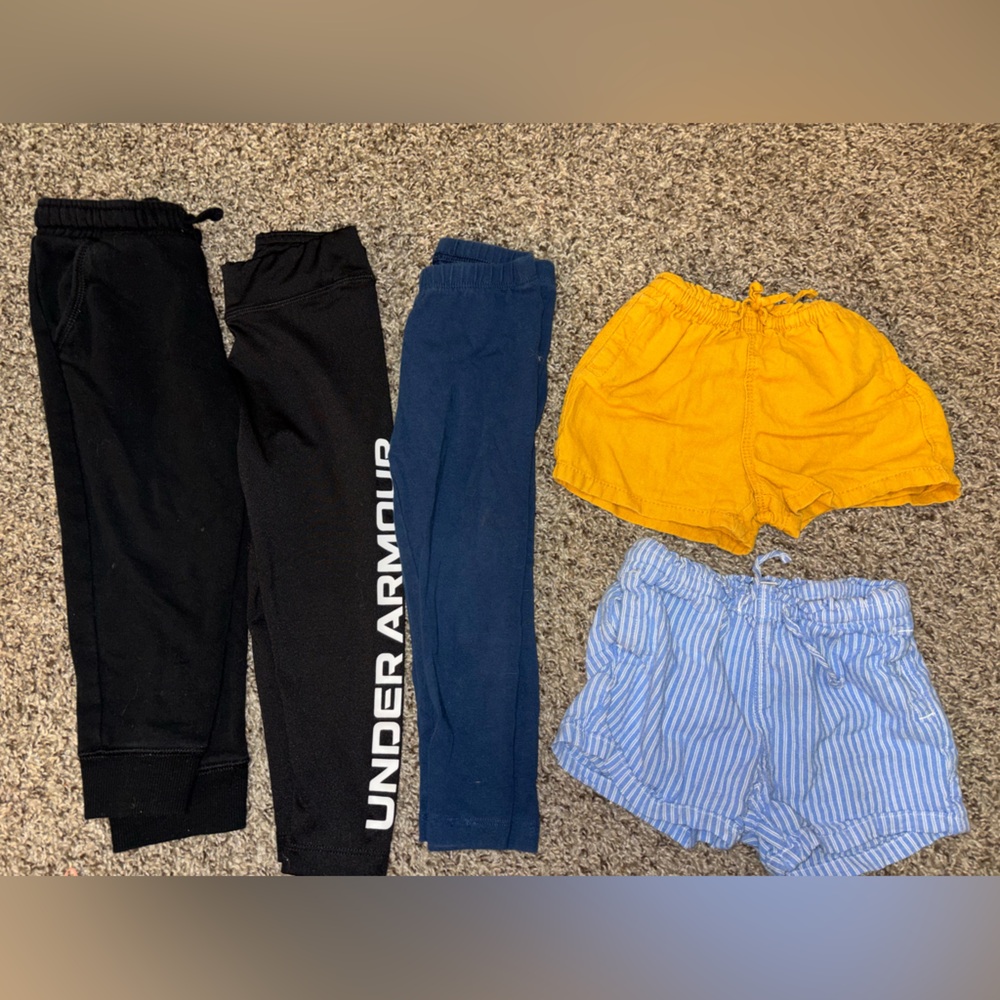 Under Armour Black Joggers + Blue Leggings & Yellow + Blue Striped Shorts Bundle